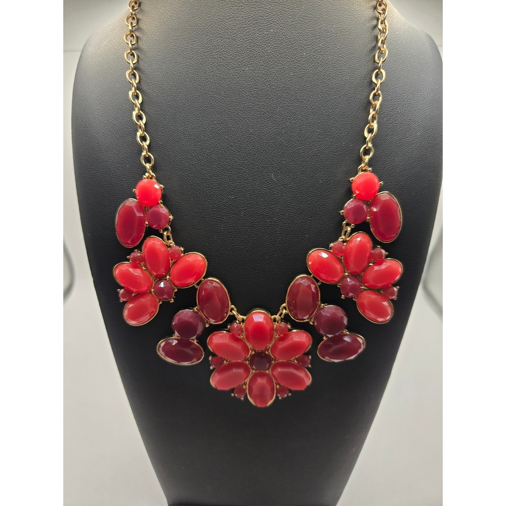 Kate Spade New York Red Burgundy Floral Resin Statement Bib Necklace Gold Tone